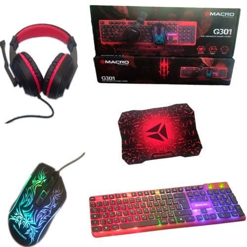Pack Gaming MACRO G301 4 en 1 Clavier + Souris + Tapis + Casque