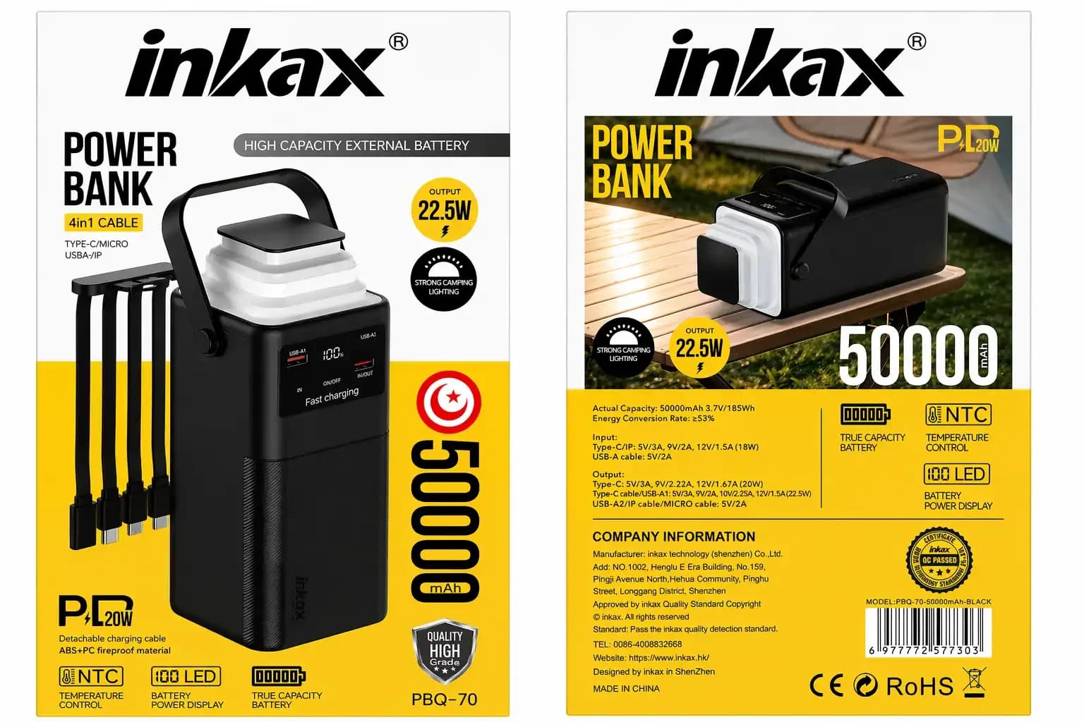 Power Bank Inkax 50000mAh PBQ-70 - Noir — Afficher l'image 2